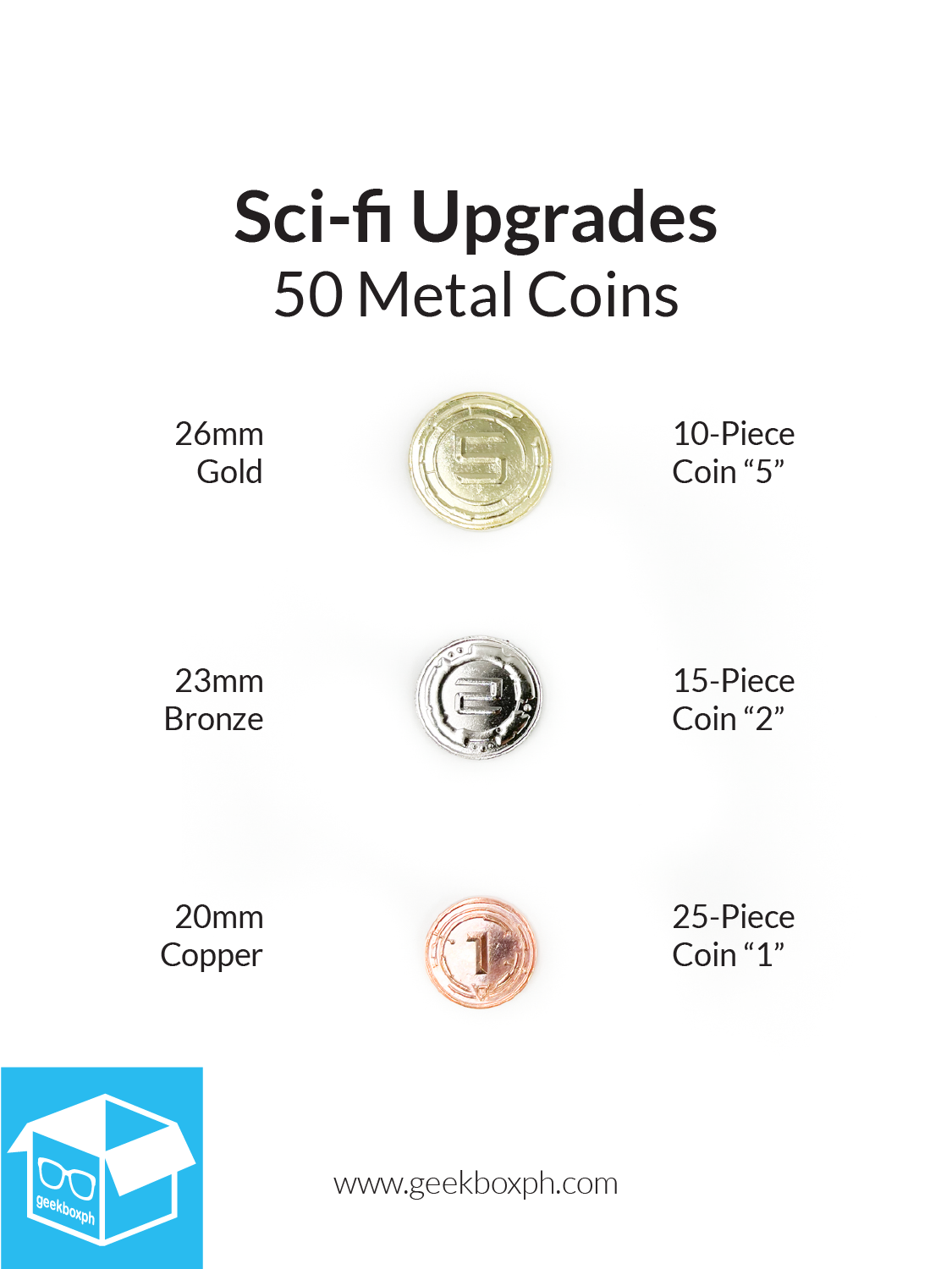 Sci-fi Metal Coins Board Game Upgrade Set (50)