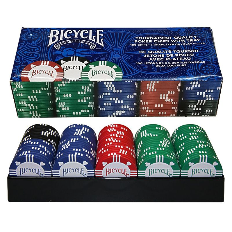 Bicycle 8 Gram Clay Poker Chips (100ct) with Casino Tray