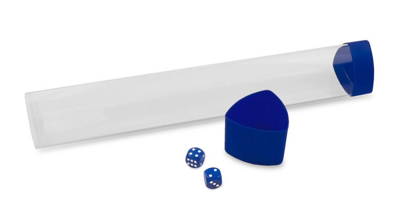 Playmat Tube: Clear with Blue Caps/Dice (Includes 2 D6 Dice)