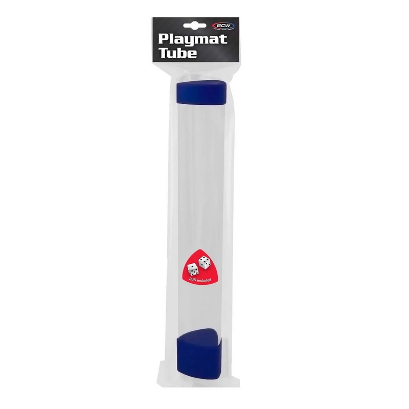 Playmat Tube: Clear with Blue Caps/Dice (Includes 2 D6 Dice)