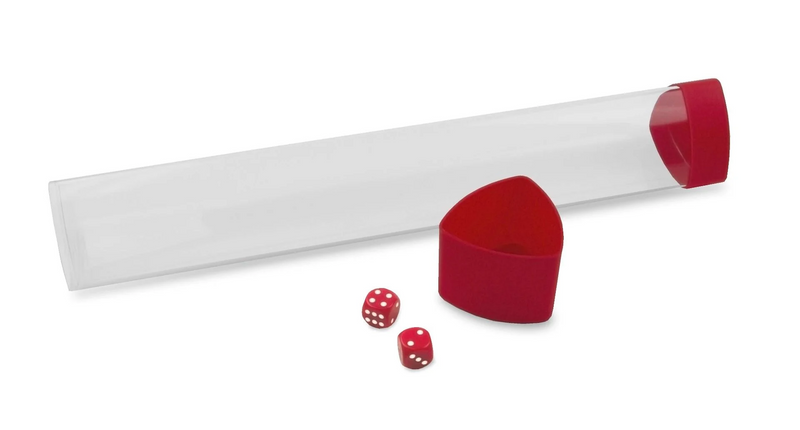 Playmat Tube: Clear with Red Caps/Dice (Includes 2 D6 Dice)