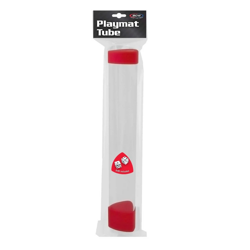 Playmat Tube: Clear with Red Caps/Dice (Includes 2 D6 Dice)