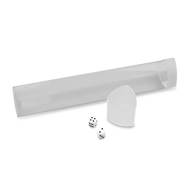 Playmat Tube: Clear with White Caps/Dice (Includes 2 D6 Dice)