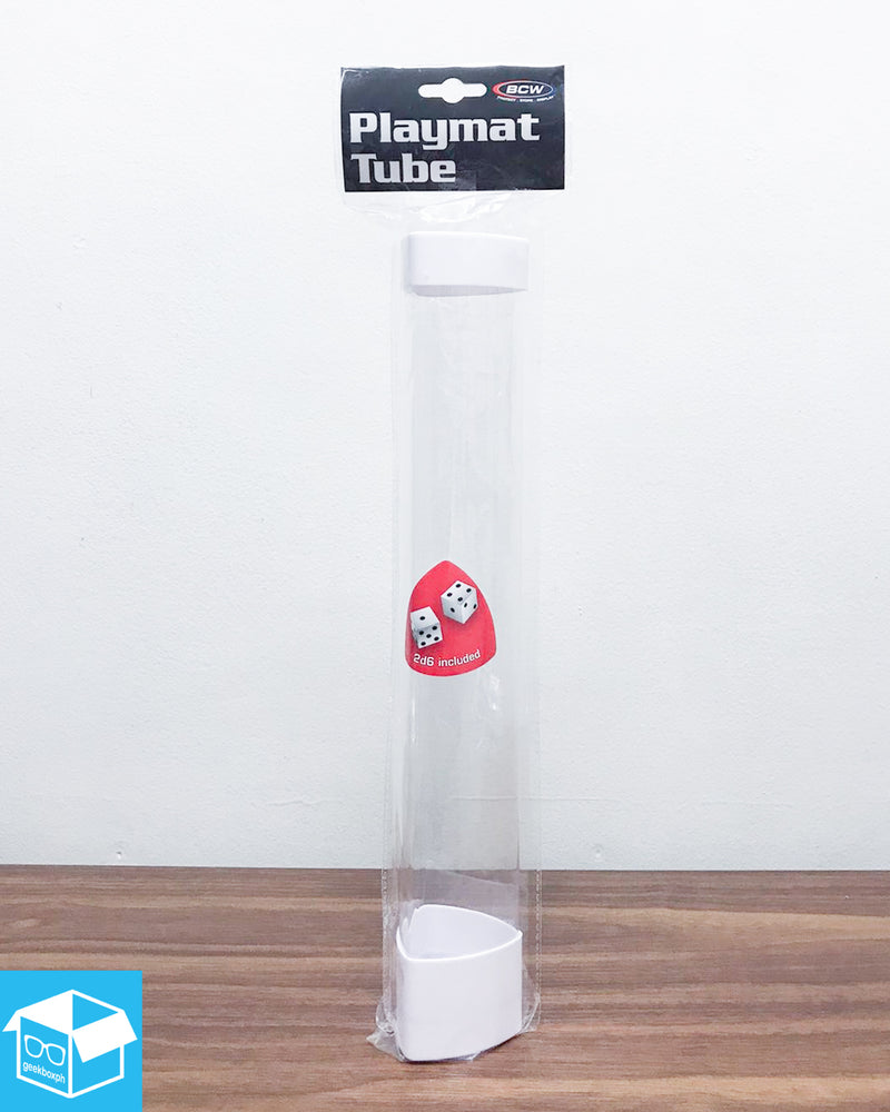 Playmat Tube: Clear with White Caps/Dice (Includes 2 D6 Dice)