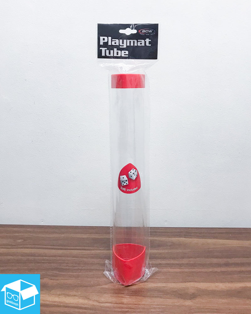 Playmat Tube: Clear with Red Caps/Dice (Includes 2 D6 Dice)