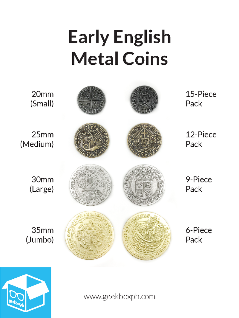 Early English Themed Metal Coins (Various Sizes)