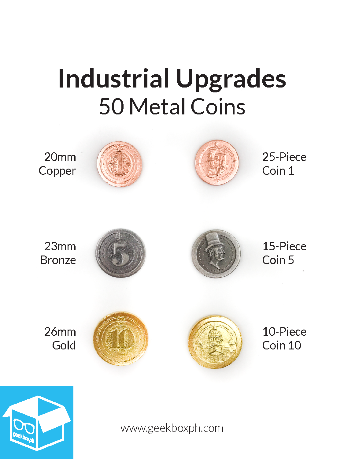 Industrial Metal Coins Board Game Upgrade Set (50) or Add-ons (30)