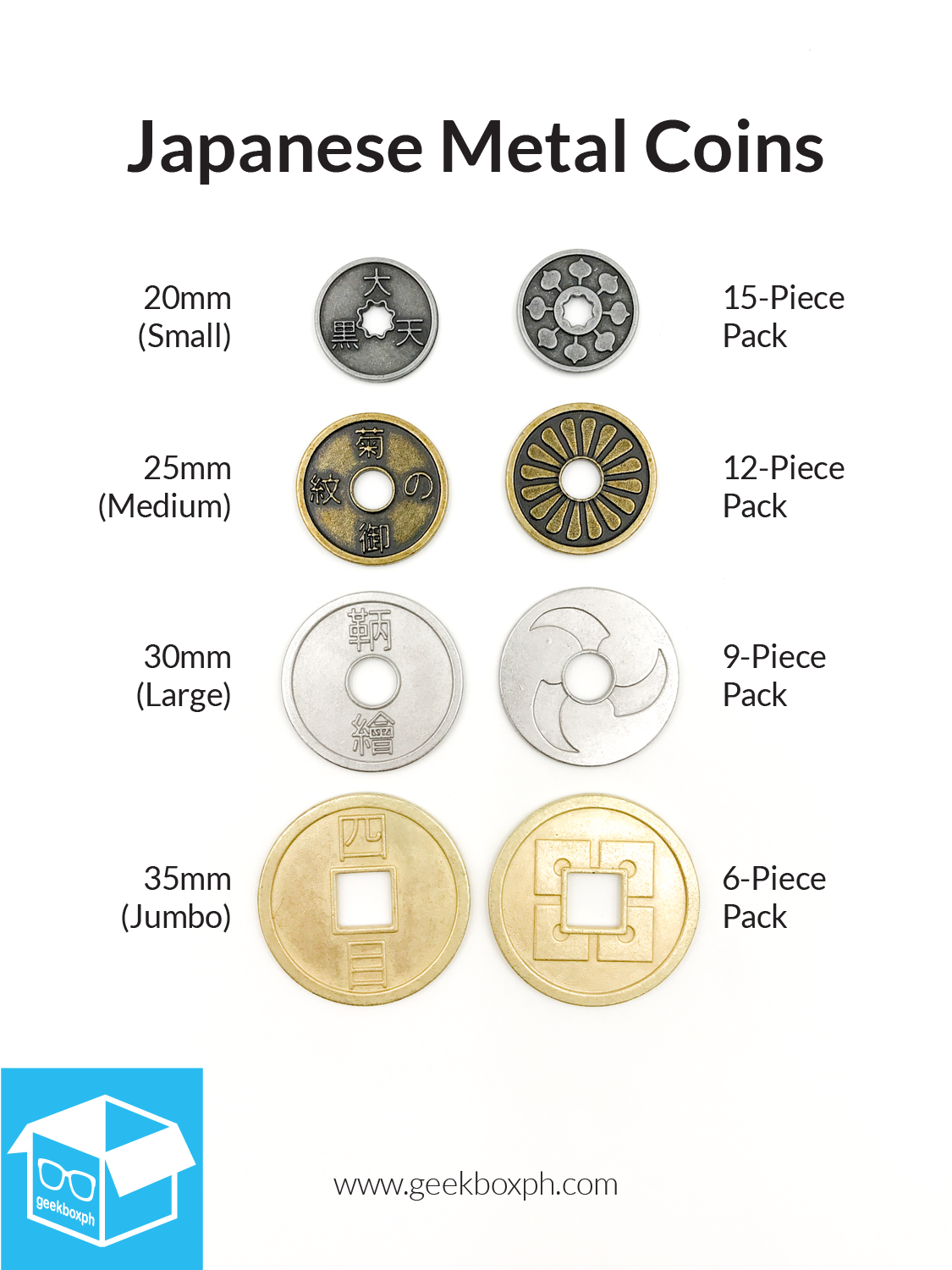 Japanese Themed Metal Coins (Various Sizes)