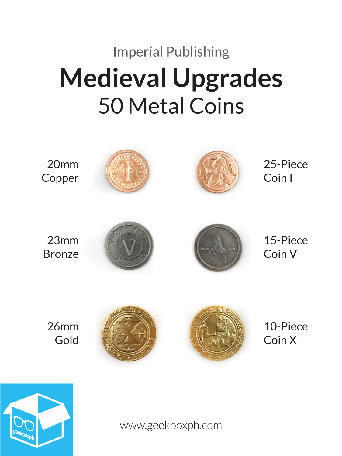 Medieval Metal Coins Board Game Upgrade Set (50)