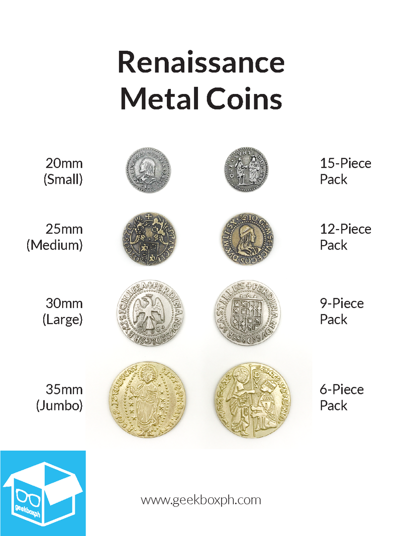 Renaissance Themed Metal Coins (Various Sizes)