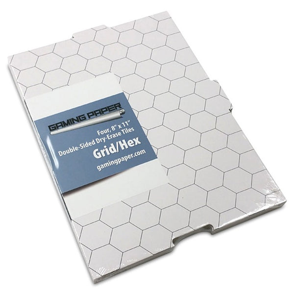 Gaming Paper: Dry-Erase Tiles: Grid/Hex 8"x11" (4)